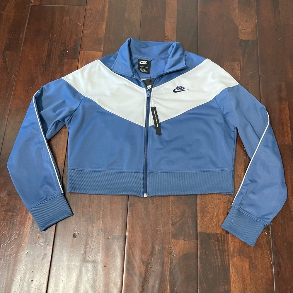 NWT Nike Sportswear Heritage Track Jacket Cropped Women’s Large Blue And White